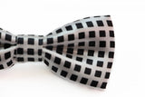 Boys Silver With Black Squares Patterned Bow Tie