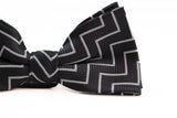 Boys Black With Silver Zig Zag Patterned Cotton Bow Tie