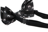 Boys Black With Silver Dogs Patterned Cotton Bow Tie