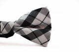 Boys Silver Tinsel With Black Plaid Patterned Cotton Bow Tie