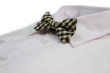 Boys Ivory, Black & Gold Tinsel Checkered  Patterned Cotton Bow Tie