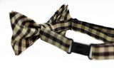 Boys Ivory, Black & Gold Tinsel Checkered  Patterned Cotton Bow Tie