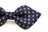 Boys Diamond Navy With White & Red Flowers Patterned Cotton Bow Tie