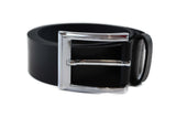 Mens Black Leather Belt With Silver Square Buckle