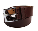 Mens  Brown Leather Belt With Curved Silver Buckle