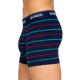 3 x Bonds Microfibre Guyfront Trunk Mens Underwear Trunks Navy/Red/Aqua Stripes
