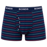 3 x Bonds Microfibre Guyfront Trunk Mens Underwear Trunks Navy/Red/Aqua Stripes