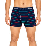 3 x Bonds Microfibre Guyfront Trunk Mens Underwear Trunks Navy/Red/Aqua Stripes