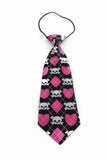 Kids Boys Black & Pink Patterned Elastic Neck Tie - Dog Heart Diamond