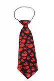 Kids Boys Black & Red Patterned Elastic Neck Tie - Red Skulls