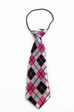 Kids Boys Pink, White & Black Patterned Elastic Neck Tie - Criss Cross Pink