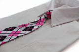 Kids Boys Pink, White & Black Patterned Elastic Neck Tie - Criss Cross Pink