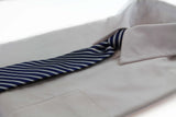 Kids Boys Navy Patterned Elastic Neck Tie -White Diagonal Stripe