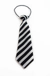 Kids Boys Black & White Patterned Elastic Neck Tie - Thick Diagonal Stripe