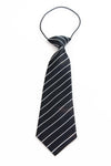 Kids Boys Black & White Patterned Elastic Neck Tie - Thick Black Diagonal Stripe