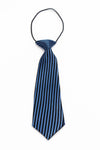 Kids Boys Black & Blue Patterned Elastic Neck Tie - Thin Vertical Stripe