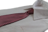 Kids Boys Dark Red & White Patterned Elastic Neck Tie Diagonal Stripe