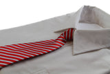 Kids Boys Red & White Patterned Elastic Neck Tie - Thin Diagonal