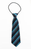 Kids Boys Turquoise Black Diagonal Patterned Elastic Neck Tie