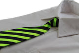 Kids Boys Fluro Green & Black Diagonal Patterned Elastic Neck Tie