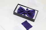 Mens Dark Purple Matching Bow Tie, Pocket Square & Cuff Links Set