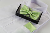 Mens Pastel Green Matching Bow Tie, Pocket Square & Cuff Links Set