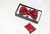 Mens Dark Red Zig Zag Matching Bow Tie, Pocket Square & Cuff Links Set