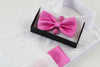 Mens Pink Matching Bow Tie, Pocket Square & Cuff Links Set