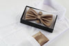 Mens Cafe Brown Matching Bow Tie, Pocket Square & Cuff Links Set