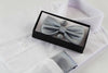 Mens Grey Matching Bow Tie, Pocket Square & Cuff Links Set