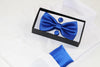 Mens Blue Matching Bow Tie, Pocket Square & Cuff Links Set