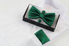 Mens Green Matching Bow Tie, Pocket Square & Cuff Links Set