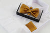Mens Copper Matching Bow Tie, Pocket Square & Cuff Links Set