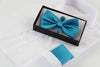 Mens Turquoise Matching Bow Tie, Pocket Square & Cuff Links Set