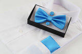 Mens Light Blue Matching Bow Tie, Pocket Square & Cuff Links Set