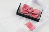 Mens Baby Pink Matching Bow Tie, Pocket Square & Cuff Links Set
