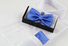 Mens Cornflower Blue Matching Bow Tie, Pocket Square & Cuff Links Set