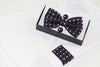 Mens Dark Purple Diamond Matching Bow Tie, Pocket Square & Cuff Links Set