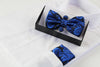 Mens Blue Paisley Matching Bow Tie, Pocket Square & Cuff Links Set