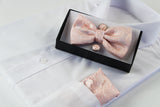 Mens Pastel Pink Paisley Matching Bow Tie, Pocket Square & Cuff Links Set