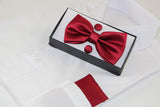 Mens Maroon Matching Bow Tie, Pocket Square & Cuff Links Set