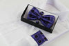 Mens Purple Rectilinear Matching Bow Tie, Pocket Square & Cuff Links Set