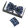 Mens Navy Rectilinear Matching Bow Tie, Pocket Square & Cuff Links Set