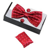 Mens Red Gridded Squares Matching Bow Tie, Pocket Square & Cuff Links Set