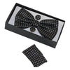 Mens Black Checkered Matching Bow Tie, Pocket Square & Cuff Links Set