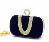 Womens Velvet Suede One Ring Diamante Clutch Bag Wedding Ladies Royal Blue