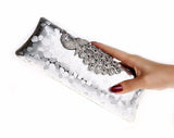 Womens Hard Case Clutch Bag Wedding Party Work Peacock Silver