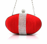 Womens Cute Oval Shape Satin Diamante Clutch Hand Bag Wedding Bridal Red