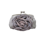 Womens Soft Silk Satin Flower Clutch Bag Wedding Party Silver/Purple