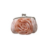 Womens Soft Silk Satin Flower Clutch Bag Wedding Party Apricot